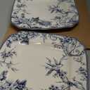 222 Fifth Adelaide 16-Piece Square Floral Dinnerware Set  Service for 4, Blue & White Porcelain Plates & Bowls, for Everyday Dining & Entertainment, Microwave & Dishwasher Safe, Chip Resistant