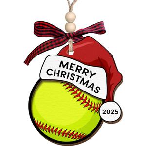 2 x MAPDTWO Softball Ornament - Softball Gifts for Girls, Players, Lovers, Team, Coaches, Teens - Sports Ornaments for Christmas Tree - Girls Sports Gifts 2025-2 Layered Wood Christmas Ornament 2025