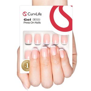 Curvlife Soft Gel Press on Nails, Gel Nail Tips, French Short Style Full Cover Design Reusable Fake Nails Kit with Glue and Adhesive Tabs