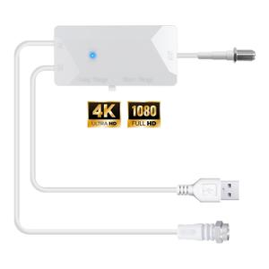 TV Antenna Amplifier, 25dB High Gain Signal Booster for Digital TV Antenna Indoor Outdoor, Low Noise and Clears Up Pixelated Amplifier, Adjustable Reception Range, USB Cable Power Supply (White)
