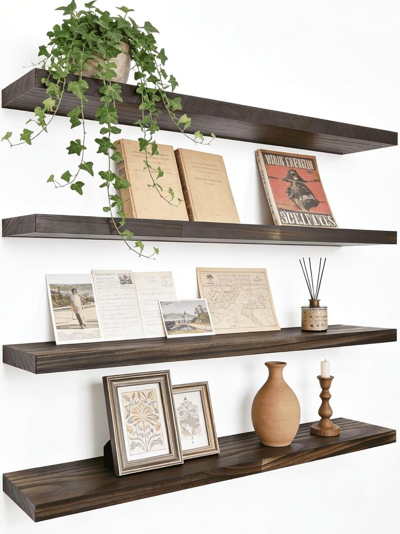 Brown Wood Floating Shelves for Wall Shelf 24 Inch Set of 4