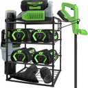 Lawn Power Tool Organizer Wall Drill Organizer Wall Mount for Leaf Blower and Weed Eater, Power Tool Organizer Wall Mount, 4 Battery Drill Holder Black