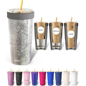 Frost Buddy Togo Buddy 30 oz Stainless Steel Vacuum Insulated Tumbler To Go Coffee Cup - Iced Coffee Cups, Iced Coffee Sleeve, Travel Mug, Thermal Cup for Hot & Cold Drinks, Dunkin Cup (Silver Sleigh)