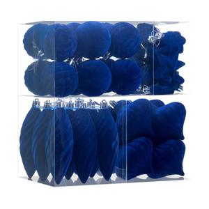 48Pcs Blue Velvet Christmas Ornaments Set, Assorted Flocked Christmas Baubles Decorations, Shatterproof Christmas Balls Hanging Decor for Xmas Tree/Home/Party/Holiday (Blue)