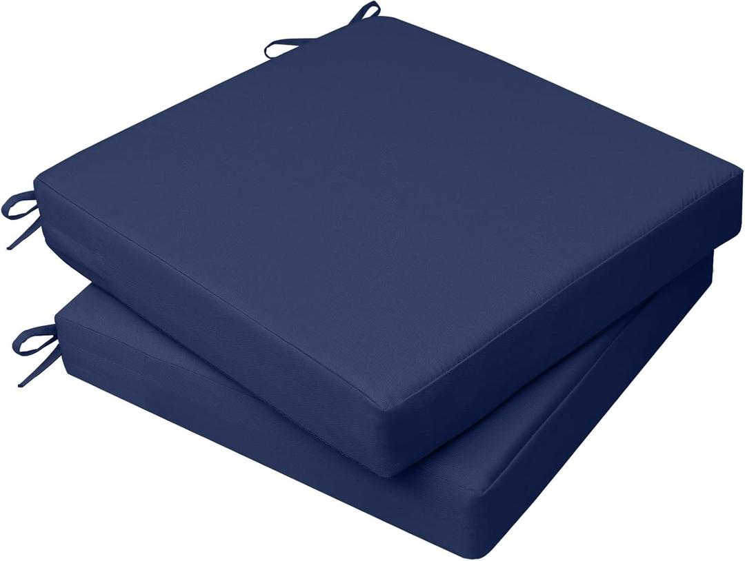 AAAAAcessories Outdoor Seat Cushions for Chairs, Waterproof, Fade-Resistant, 20" x 18" x 3", Patio Furniture Replacement Cushions, Set of 2, Navy Blue