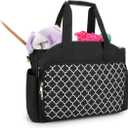Knitting Bag - Yarn Storage Tote & Organizer, Crochet Organizer with Hooks, Needles & Accessories (Black)