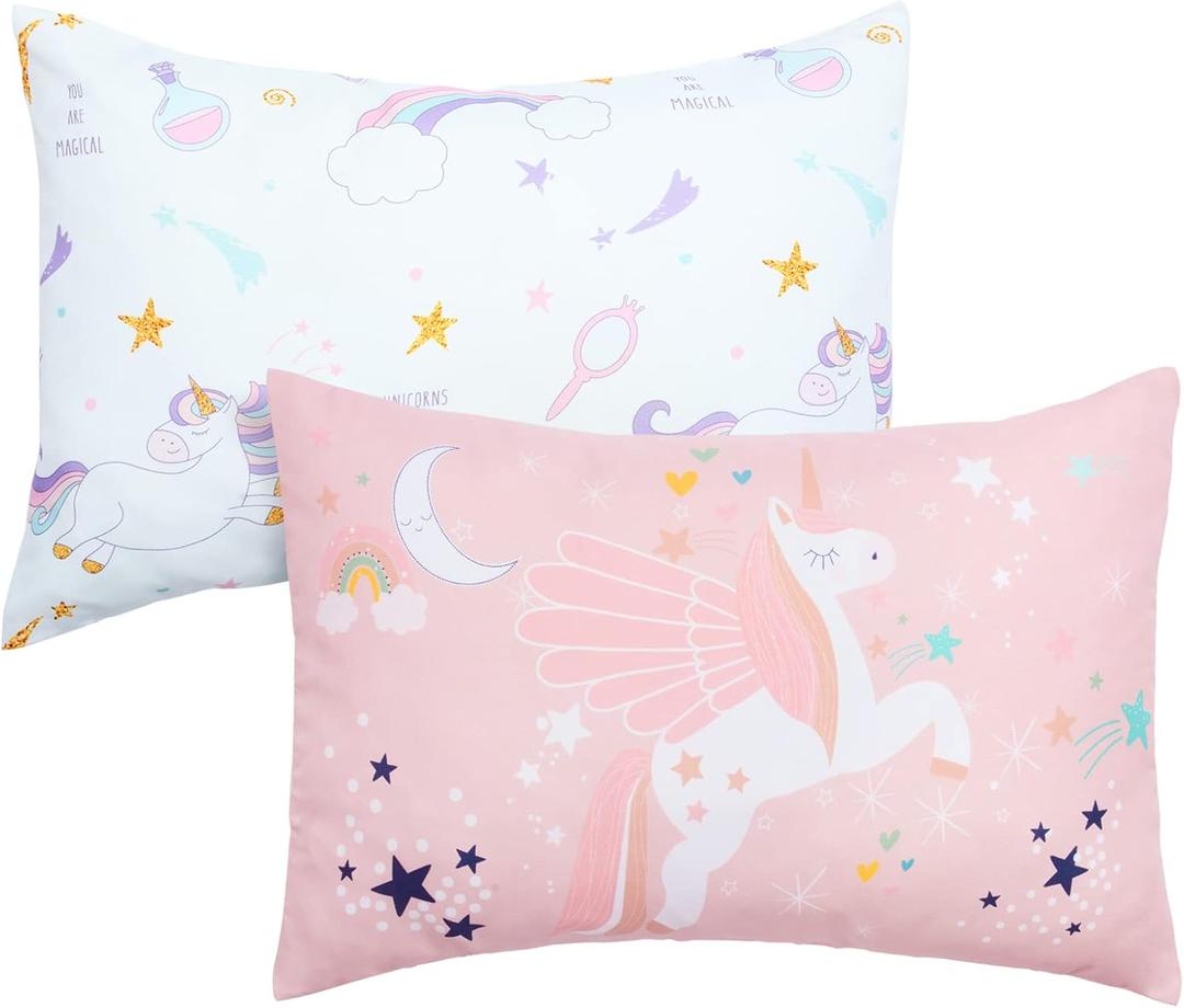 UOMNY Toddler Pillowcases for 13X18 12x16 14x19 Pillow Unicorn Toddler Pillow Case for Girls 2 Pack Kids Pillowcase for Sleepy Pillows Travel Pillowcases Pink/White