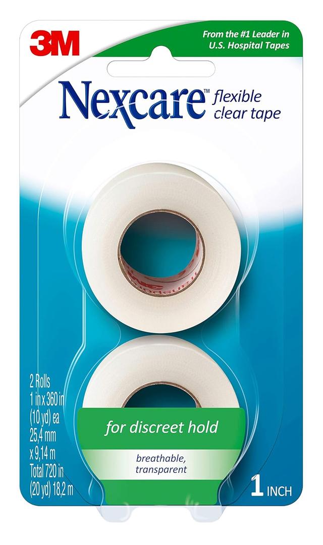 Nexcare Flexible Clear Tape, Waterproof Transparent Medical Tape, Secures Dressings and Catheter Tubing - 1 In x 10 Yards, 2 Rolls of Tape