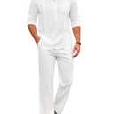 COOFANDY Men's 2 Piece Cotton Linen Sets Casual Long Sleeve Henley Shirts Yoga Pants Set Beach Cuban Outfits size 4xl