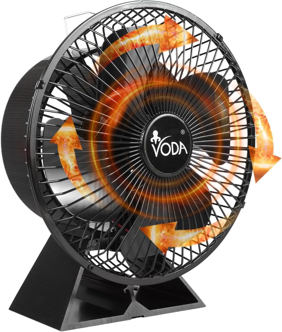 VODA Stove Fan with Protective Cover Heat Powered Wood Stove Fans 4 Blades Slient Fireplace Fan for Wood Burning Stoves Fireplaces