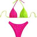 Verdusa Women's Colorblock Halter Swimwear Bikini Sets Two Piece Bathing Suit M