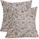 Vintage Floral Pillow Covers 16x16 Inch Set of 2 Antique Flower Block Print Throw Pillow Covers Brown Neutral Traditional Square Cushion Case Decoration for Couch Home Decor