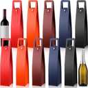 FillTouch 10 Pcs Leather Wine Gift Bags Reusable Leather Wine Tote Carrier Single Bottle Champagne Beer Protector Gift Bags for Parties Birthdays Wedding Christmas(Multicolor,Classic Style)