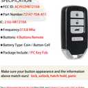 MechanMagic Key Fob Remote Replacement Fits for Honda CRV 2015 2016 Smart Keyless Entry Remote Control ACJ932HK1210A 72147-T0A-A11 35118-T2A-A50 313.8MHz