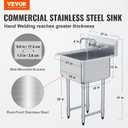 VEVOR Stainless Steel Prep & Utility Sink, 1 Compartment Free Standing Small Sink Include Faucet & legs, 21"x18" Commercial Single Bowl Sinks for Garage, Restaurant, Kitchen, Laundry, Bowl Size 18*18in