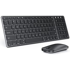 Wireless Bluetooth Keyboard and Mouse for Mac, Multi-Device Rechargeable Slim Keyboard and Mouse Stainless Steel Full Size, Compatible with MacBook Pro/Air, iPad, iMac - Space Gray