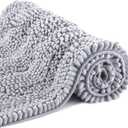 Bath Mat for Bathroom Ultra-Soft Machine Washable Rugs for Shower Room with Non-Slip Backing Shaggy Absorbent Luxury Chenille Bath Rug Perfect for Tub Sink Bedroom Door (16"x24", Light Grey)