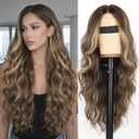 AISI HAIR Mocha Brown Balayage wig Wig for Women, Long Wavy Lace Hairline Middle Part Synthetic Heat Resistant Wig for Daily Party-26 Inch