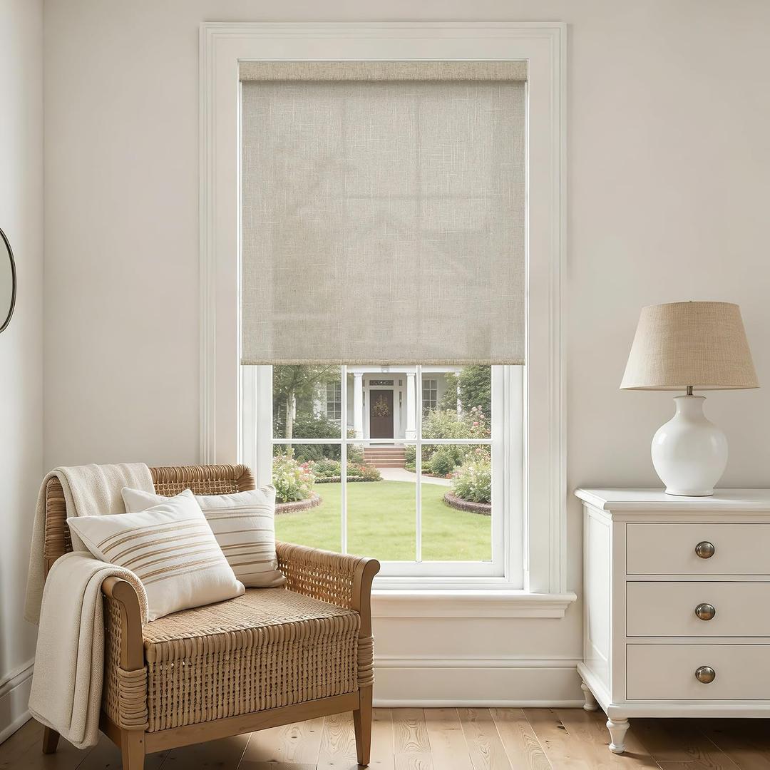 Linen Light Filtering Roller Shades Cordless Windows Blinds 32" W x 72" H