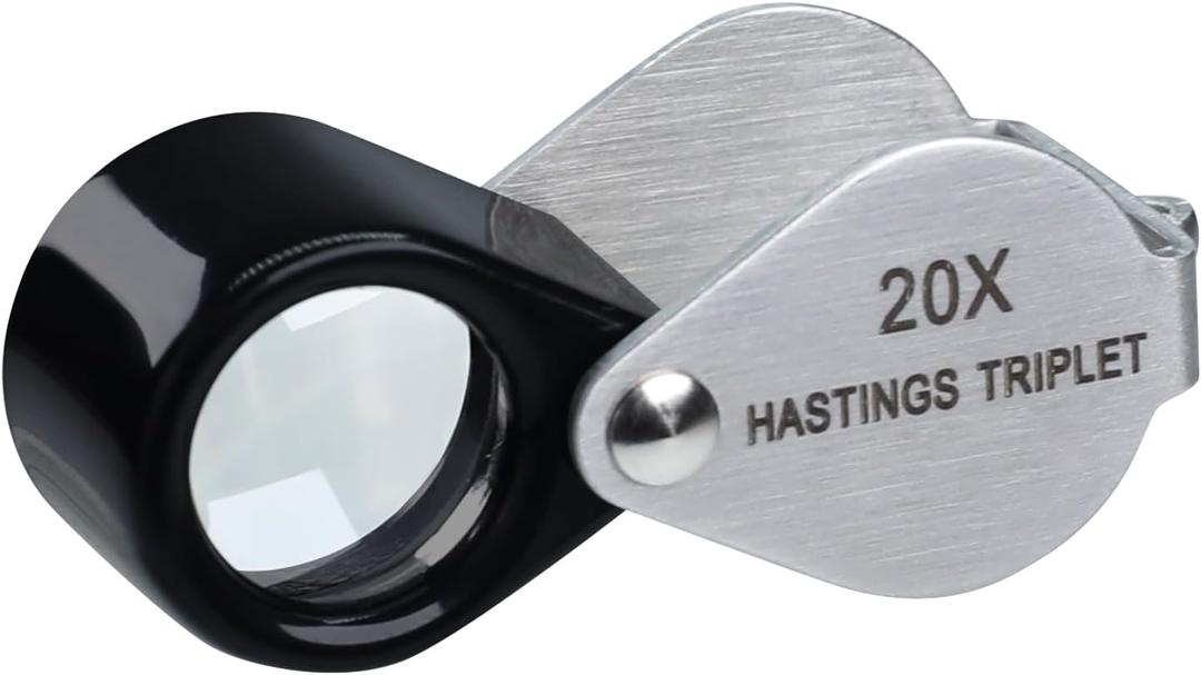 Hasting 20x Jeweler Loupe Triplet Loop Magnifier Mini Optical Glass Magnification Gem Tool, Stamp and Coin Collector, Watch Circuit Board Repair