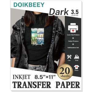 Upgraded Version 3.5 Heat Transfer Paper for T Shirts 20 Sheets, 8.5" X 11" Printable Heat Transfer Vinyl, Vivid Color & Durable Iron on Transfer Paper for Dark Fabric
