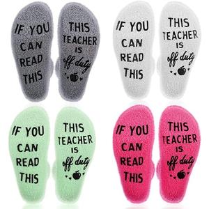 Best Teacher Ever Socks “This Teacher Is Off Duty” Sole Women's One Size 6 - 11 (Pack Of 4Pairs)