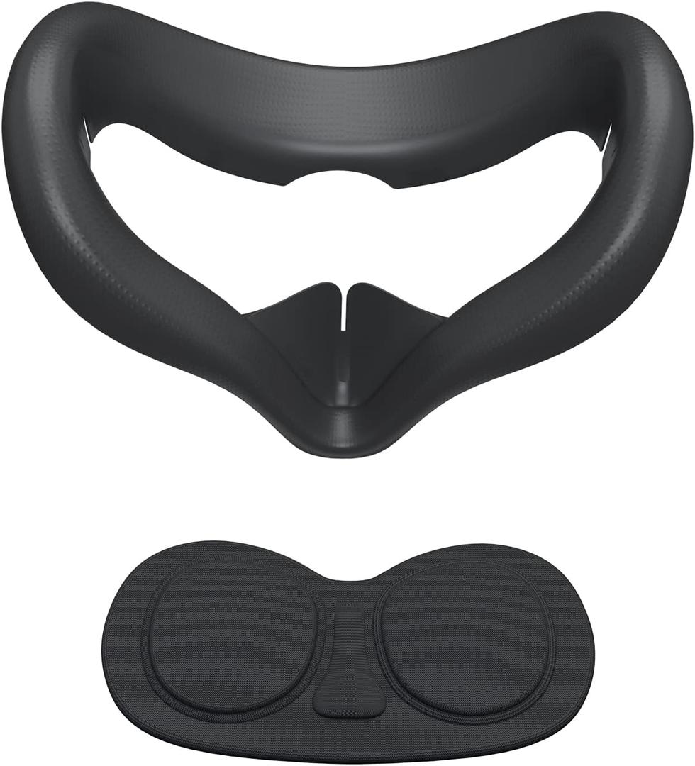 SUPERUS Silicone Face Cover Pad for Oculus/Meta Quest 2 with Lens Protector, Anti-Light Leakage Cleanable Face Pad & Lens Cover Accessories Kit Keep Your VR Headset Sweat-Free (Black)