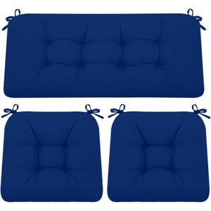 Outdoor Loveseat Cushions, 3 Pieces Replacement Cushions for Wicker Furniture, Waterproof Patio Settee Love Seat Pad for Sofa Couch, 44" x 19" Navy (Dark Cerulean)