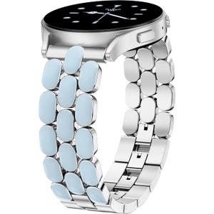 Wearlizer Metal Bracelet Compatible with Samsung Galaxy Watch 7 Band 6 5 4 Active 2 FE 40mm 44mm/Watch 6 4 Classic/5 Pro/3, 20mm Enamel Dressy Stainless Steel Strap for Samsung Watch Bands Women (Silver/Light Blue)
