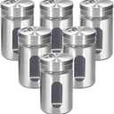6Pcs 3oz Flour Shaker Container with Adjustable Lid, Small Dredge Shaker, Spice Shakers with Holes, Stainless Steel and Glass Set Salt and Spice Shaker for Kitchen (6, stainless steel)