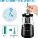 JARLINK Electric Pencil Sharpener, Heavy-Duty Helical Blade to Fast Sharpen, Auto Stop for No.2/Colored Pencils(6-8mm), AC Adapter/Battery Operated in School Classroom/Office/Home (Black)
