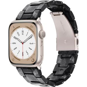 V-MORO Resin Bands Compatible with Apple Watch Series 10/9/8/7 Lightweight Fashion Band Strap with Starlight Buckle for iwatch Series SE/6/5/4/3/2/1 Women Men(Marble Black,38mm/40mm/41mm/42mm) (38mm/40mm/41mm/42(series 10), Marble Black-Starlight)