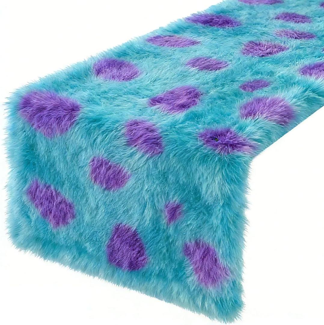 Newwiee Monster Party Table Runner Furry Monster Design Runner 13 x 72 Inch Blue Cartoon Table Cover for Birthday Party Decorations Supplies