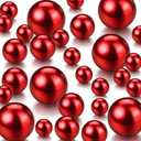 150 Pieces Vase Filler Faux Pearls Vase Makeup Beads No Hole Gloss Bead Mixed Sizes Round Pearl for Home Party Wedding Decor, 8/14/20 mm(Red)