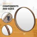 36" Bathroom Mirror, Round Wall Mirror with Wood Frame, Farmhouse Mirrors for Wall Decor, Wall-Mounted Mirrors for Bedroom, Living Room, Brown