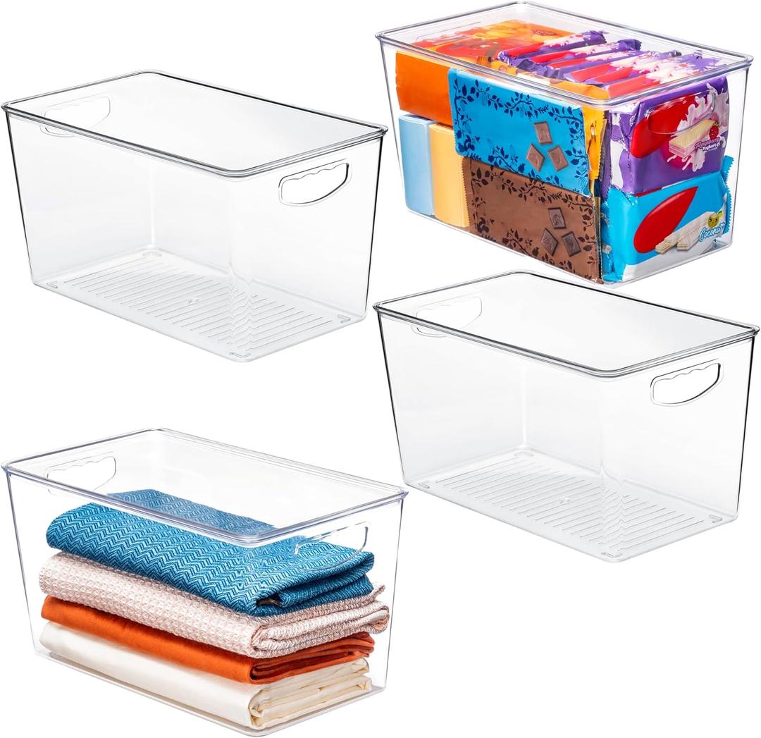 theaoo Clear Storage Bins with Lids Stackable - XLarge Plastic Containers for Pantry Organization and Storage - Perfect for Kitchen,Fridge,Laundry Room,Bathroom,Garage,Closet,Cabinet Organizer -4 Pack
