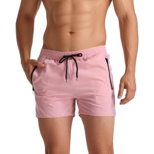 Mens Swim Trunks Quick Dry Swimming Shorts with Zip Pockets Men's Bathing Suits 5 Inch Inseam Elastic Mesh Lining Fit (Pink, XL)