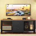 YATINEY TV Stand for TVs up to 55", Entertainment Center with 2 Fabric Drawer, Media Console with Shelves, Television Stands for Living Room, Bedroom, Rustic Brown and Black DS02BR
