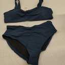 ANRABESS Bathing Suit for Women Tummy Control Bikini Set 2025 Beach Front Ruched Mid Waist Swimsuit with Adjustable Straps L