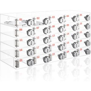 Reallnaive 25 Slots Cell Phone Locker Box with Combination Lock, Clear Acrylic Cell Phone Storage Cabinet Bin, Wall Mounted, for Classroom School Students Office Factory Employees