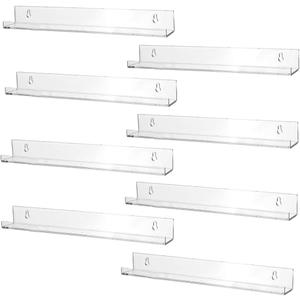 Sooyee 8 Pack 15 Inch Acrylic Invisible Kids Floating Bookshelf for Kids Room,Modern Picture Ledge Display Toy Storage Wall Shelf,Clear (8 Pack)
