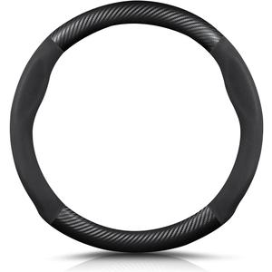 Ergocar Round Shape Carbon Fiber & Microfiber PU Leather Steering Wheel Cover Anti-Slip Car Steering Wheel Protector Breathable Sweat Absorbent Sport for Diameter 38cm15"-Black