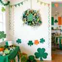 idyllic Irish Festival Aloe Green 22 Inch St Patricks Day Wreath, Four Leaf Clover Wood Sign with Green White Bow, Shamrock Decorations for Front Door Window Indoor Outdoor Holiday Decor