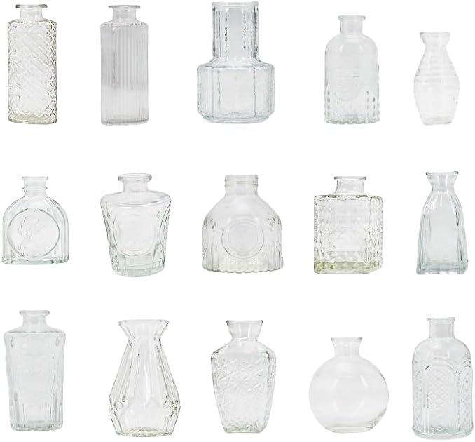 Retro Glass Vase, Flower Arrangement Medieval Small Vase Set (15-pieces set [transparent], As Show101)