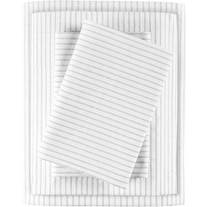 Madison Park 100% Cotton Sheets, Breathable & Soft Cotton Bed Sheets, Printed Design, Elastic Pocket Cotton Sheet Set Fits Up to 14" Mattress, All Season, Full Gray Stripes 4 Piece