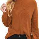 Sovoyontee Women's 2025 Fall Oversized Crewneck Long Puff Sleeve Chunky Knit Pullover Sweater Tops Size Small