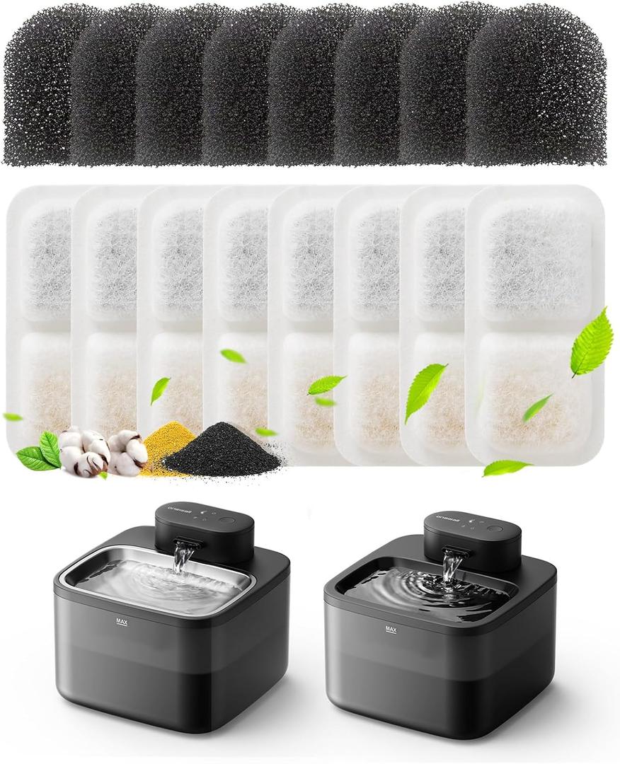 oneisall 8PCS Replacement Filters & Sponges for 2.2L 3.2L Wireless Fountain