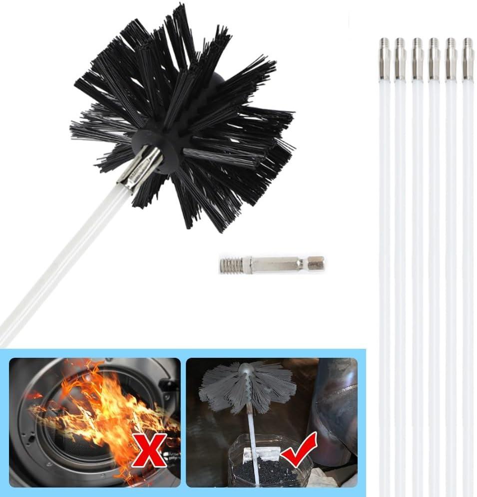 Particle Furnace Cleaning Brush, 100/150mm Brush,Chimney Brush,Dryer Vent Cleaner Kit,Flexible Rods,Up to 13FEET(9Pcs Rods+1Pcs 4" Brush)