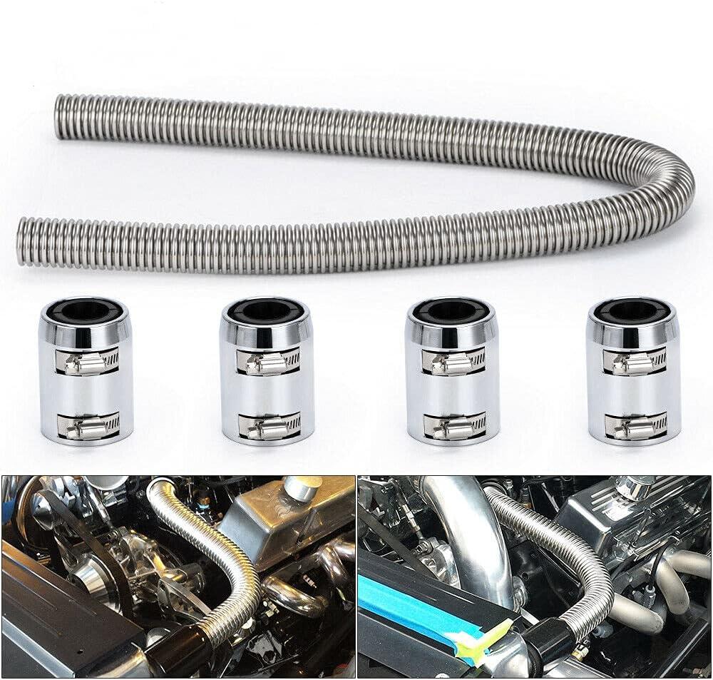 Universal 48-inch Flexible Radiator Hose Kit with 1-3/4", 1-1/2", 1-1/4" Chrome Caps Stainless Steel HTRACING (silver)