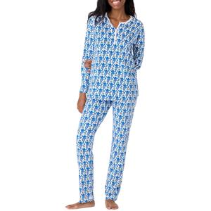 HMPEAIIY Womens Henley Pajamas Set 2 Piece Long Sleeve Monkey Print Lounge Sets Preppy Sleepwear Pjs for Bridal Party, Holiday & Travel Outfit(Blue, Small) (S)